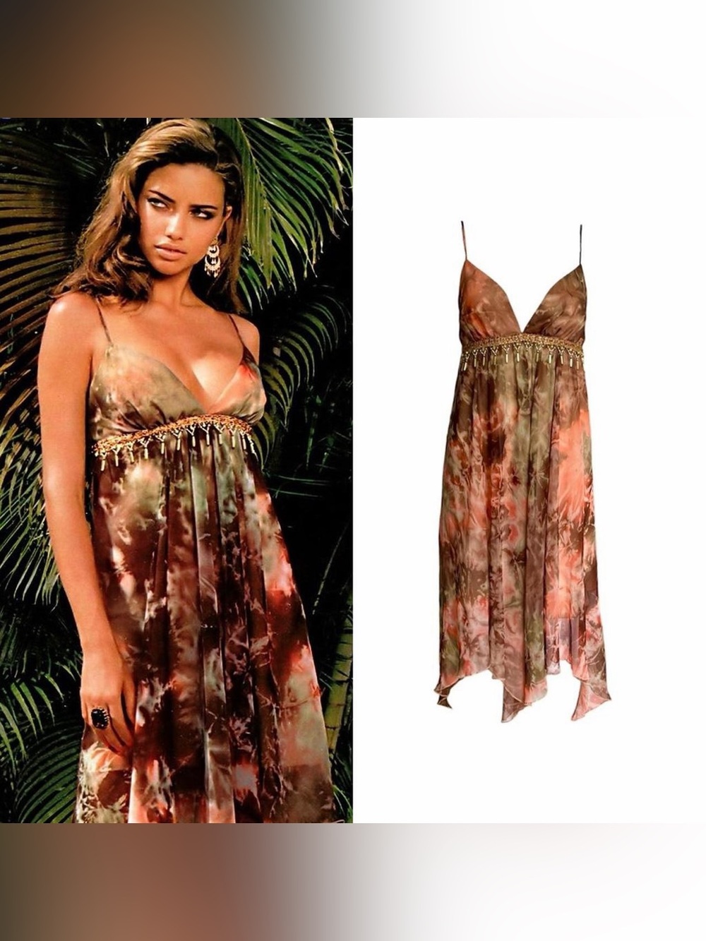 Beaded Tie-Dye Acid Wash Asymmetrical Dress As Seen On Adriana Lima